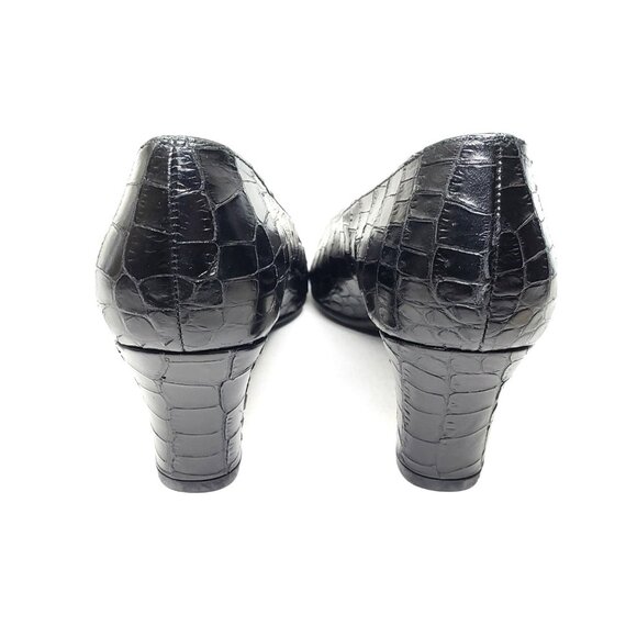 Stuart Weitzman Womens Block Heel Pumps Croc Embossed Black Leather Size 7 - Picture 4 of 10